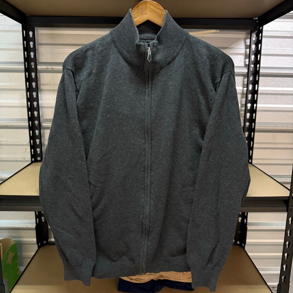 Perry Ellis Full Zip Sweater Gray Long Sleeve Size L Mens